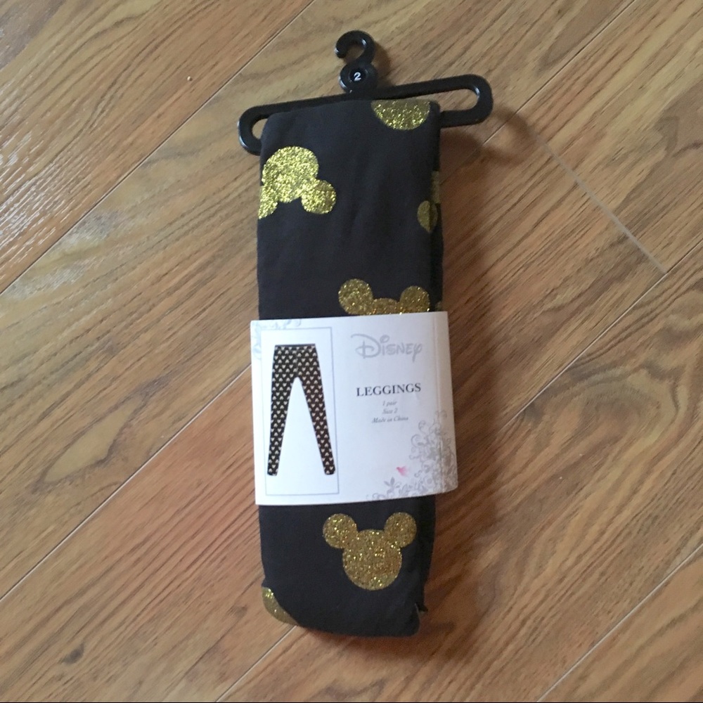 Disney Plus Black & Gold Mickey Leggins Size 2